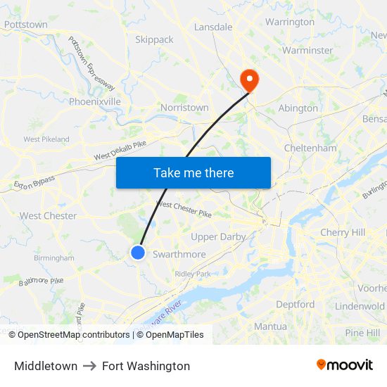 Middletown to Fort Washington map