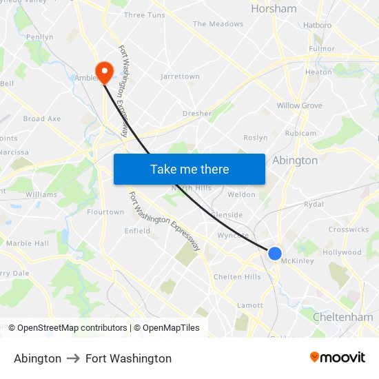 Abington to Fort Washington map