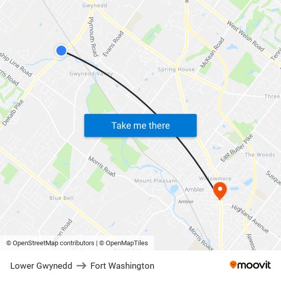 Lower Gwynedd to Fort Washington map