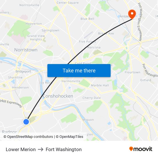 Lower Merion to Fort Washington map