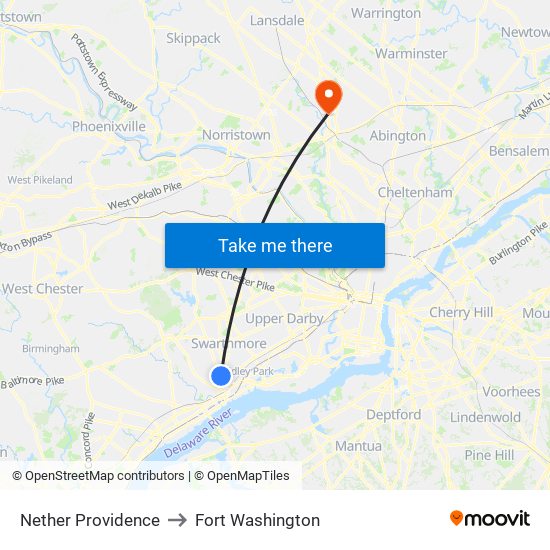 Nether Providence to Fort Washington map