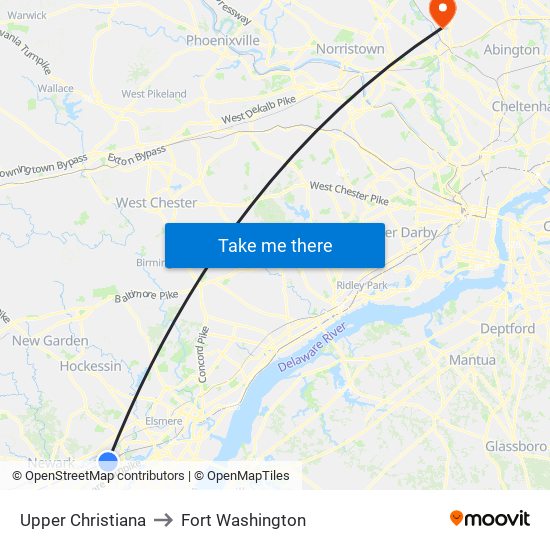 Upper Christiana to Fort Washington map