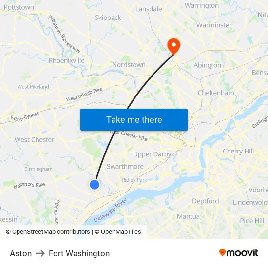 Aston to Fort Washington map