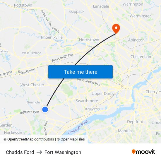 Chadds Ford to Fort Washington map