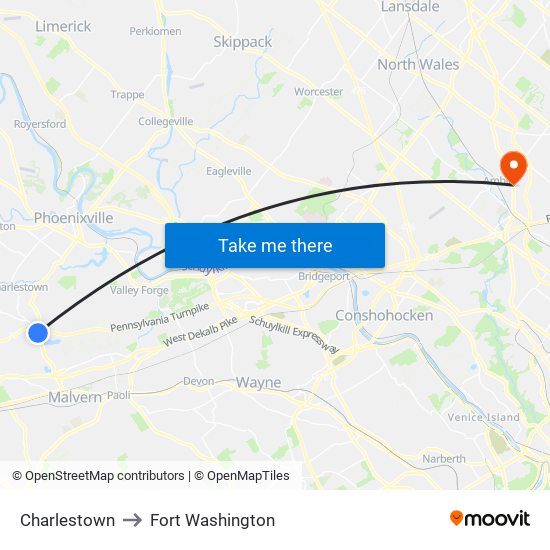 Charlestown to Fort Washington map