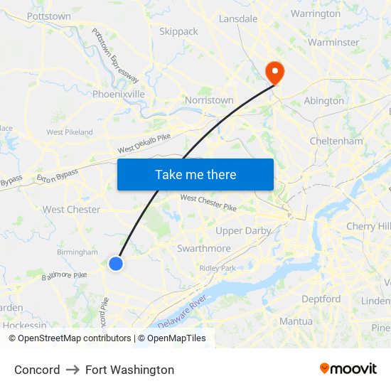 Concord to Fort Washington map