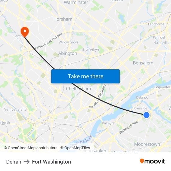 Delran to Fort Washington map
