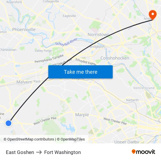 East Goshen to Fort Washington map