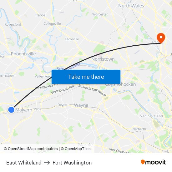 East Whiteland to Fort Washington map