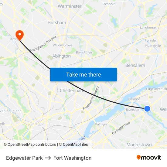 Edgewater Park to Fort Washington map