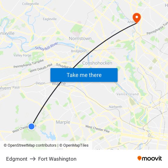 Edgmont to Fort Washington map