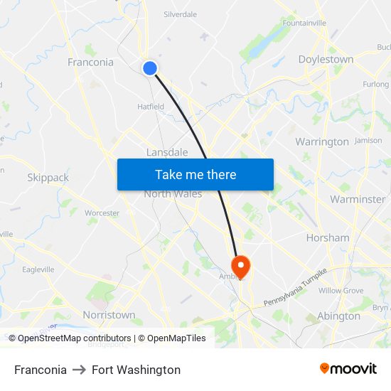 Franconia to Fort Washington map