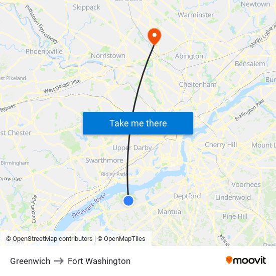 Greenwich to Fort Washington map