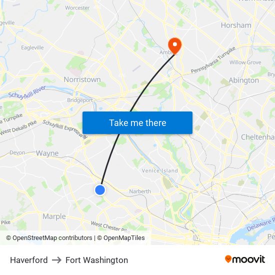 Haverford to Fort Washington map