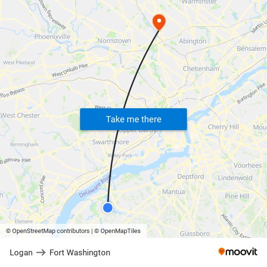Logan to Fort Washington map