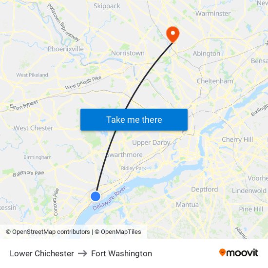 Lower Chichester to Fort Washington map