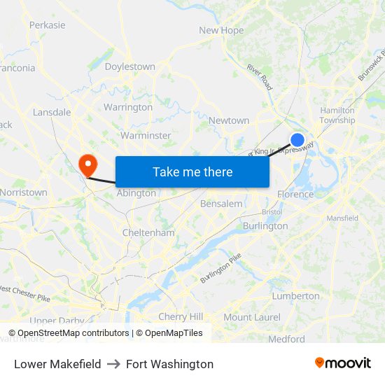 Lower Makefield to Fort Washington map