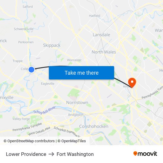 Lower Providence to Fort Washington map