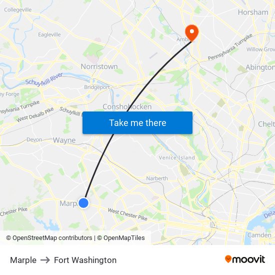 Marple to Fort Washington map