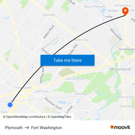 Plymouth to Fort Washington map