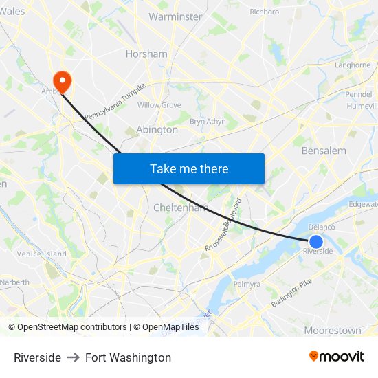 Riverside to Fort Washington map