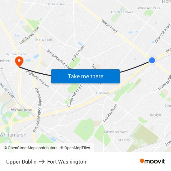 Upper Dublin to Fort Washington map