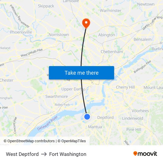 West Deptford to Fort Washington map