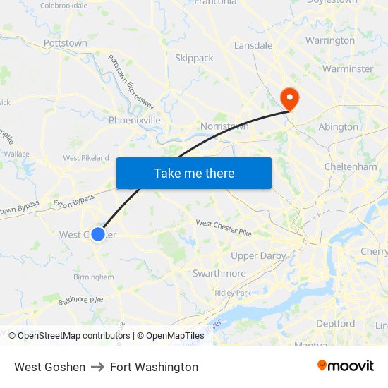 West Goshen to Fort Washington map