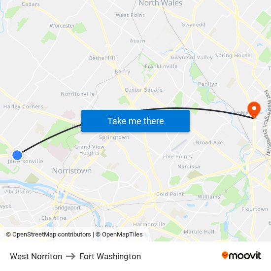 West Norriton to Fort Washington map