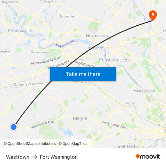 Westtown to Fort Washington map