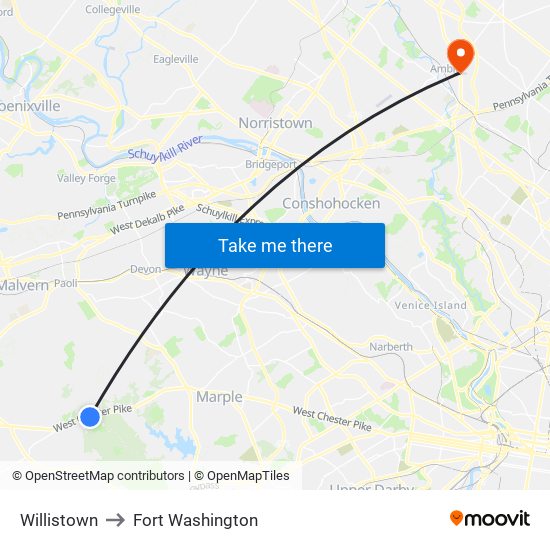 Willistown to Fort Washington map