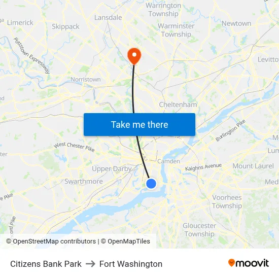 Citizens Bank Park to Fort Washington map
