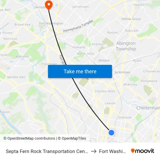 Septa Fern Rock Transportation Center Station to Fort Washington map