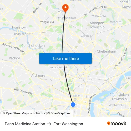 Penn Medicine Station to Fort Washington map