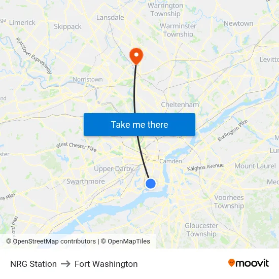 NRG Station to Fort Washington map