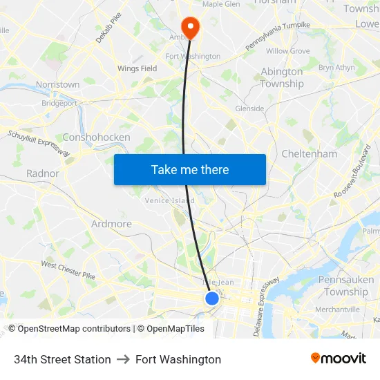 34th Street Station to Fort Washington map
