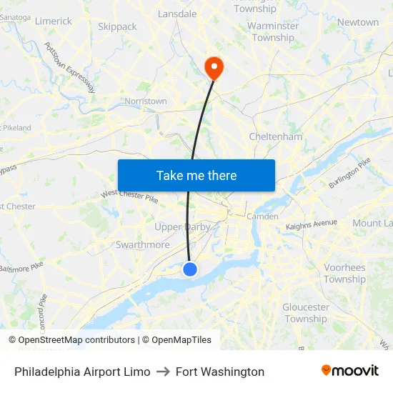Philadelphia Airport Limo to Fort Washington map