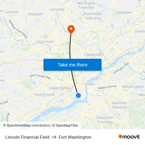 Lincoln Financial Field to Fort Washington map