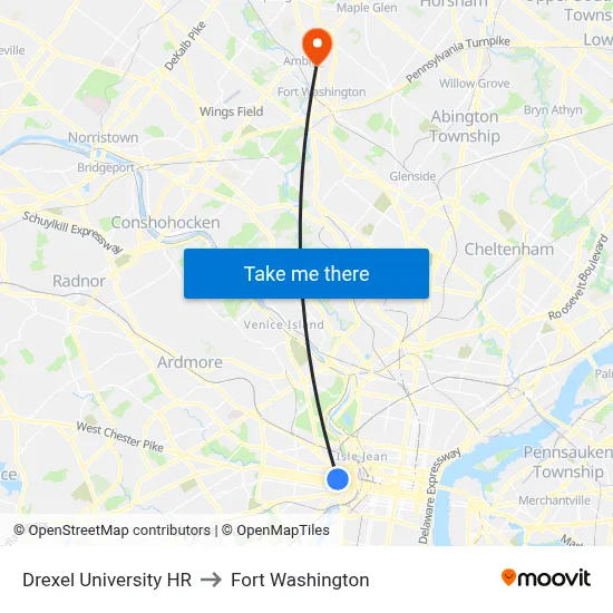 Drexel University HR to Fort Washington map