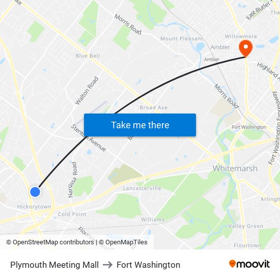 Plymouth Meeting Mall to Fort Washington map