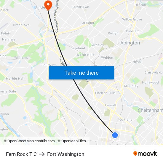 Fern Rock T C to Fort Washington map