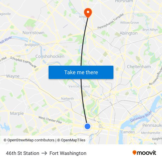 46th St Station to Fort Washington map
