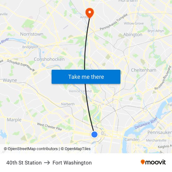 40th St Station to Fort Washington map