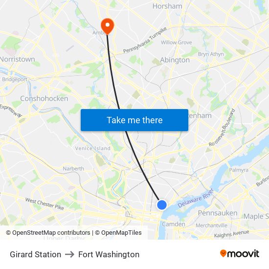 Girard Station to Fort Washington map