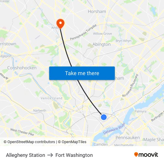 Allegheny Station to Fort Washington map