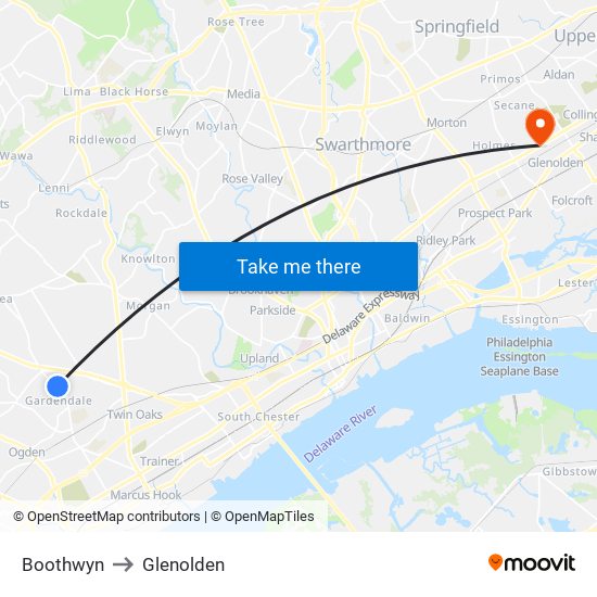 Boothwyn to Glenolden map
