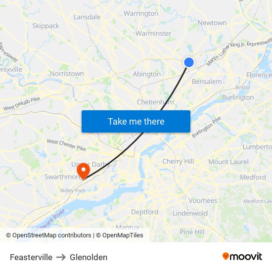 Feasterville to Glenolden map