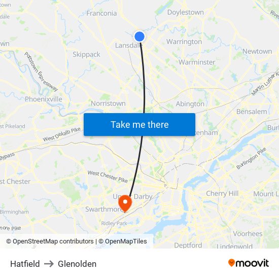 Hatfield to Glenolden map