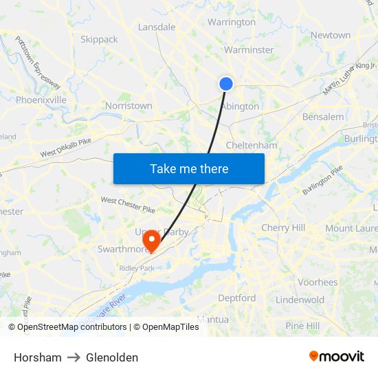 Horsham to Glenolden map