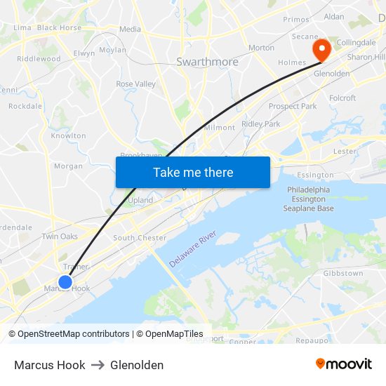 Marcus Hook to Glenolden map